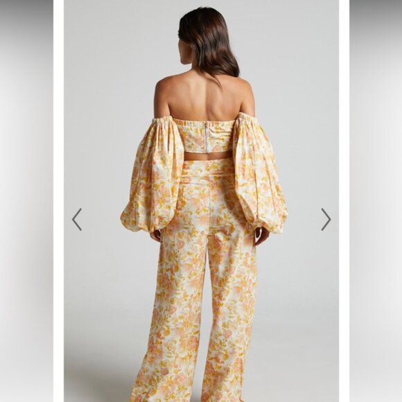 AMALIE SHOWPO NEW Emerita Linen Floral Off Shoulder Twist Crop Top Cotton 10 - Picture 6 of 16